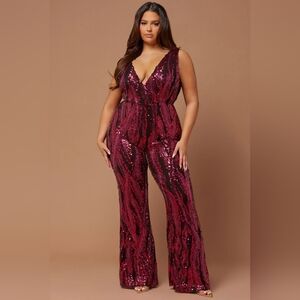 Camille Sequin Jumpsuit - Magenta (2X)